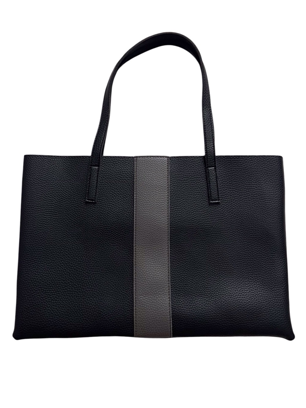 Vince Camuto Black Tote Bag Grey Stipe Vegan Faux Leather Classic Neutral